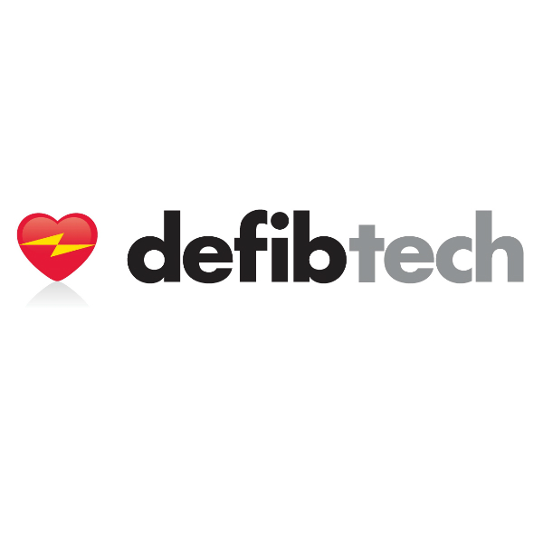 这张照片显示了Defibtech AED的徽标，该品牌是AED的较新品牌之一。