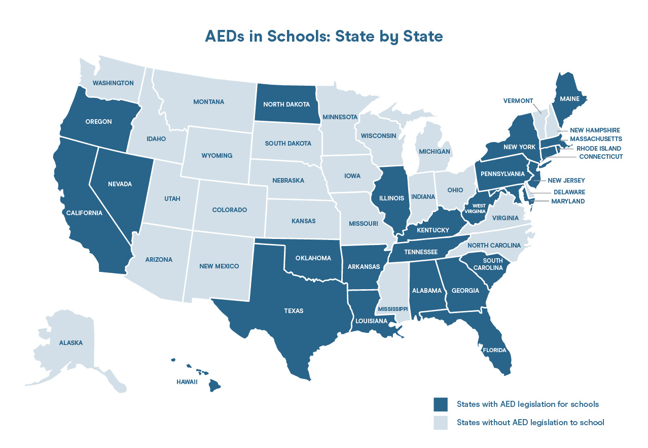 MAP of AEDs in schools by state